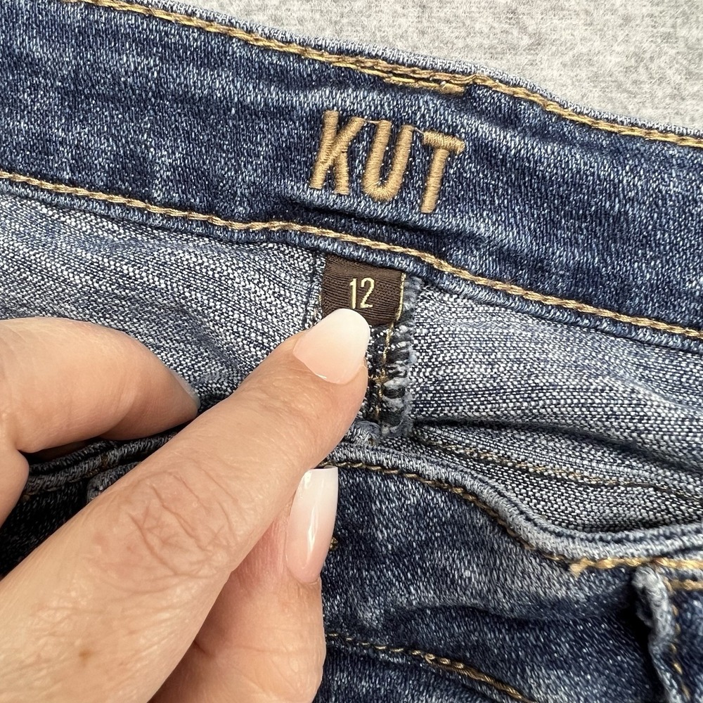 Kut From The Kloth Straight Leg Jeans Women's 12 Blue Med Wash Denim Distressed - Picture 3 of 14